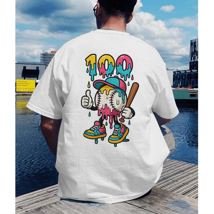 Ice Cream Drip Baseball Party 100 Days Of School Teacher Men's Back Print T-Shirt Ice Cream Drip Baseball Party 100 Days Of School Teacher Men's Back Print T-Shirt