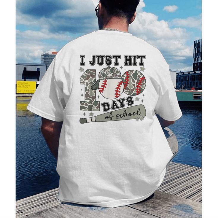 I Just Hit 100 Days Of School Camo Baseball 100 Days Smarter Men's Back Print T-Shirt I Just Hit 100 Days Of School Camo Baseball 100 Days Smarter Men's Back Print T-Shirt