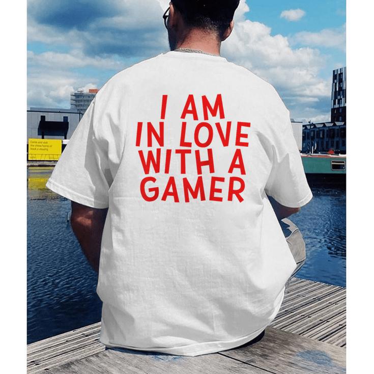 I Am In Love With A Gamer Cute Valentines Day Gamer Couple Raglan Baseball Tee Men's Back Print T-Shirt