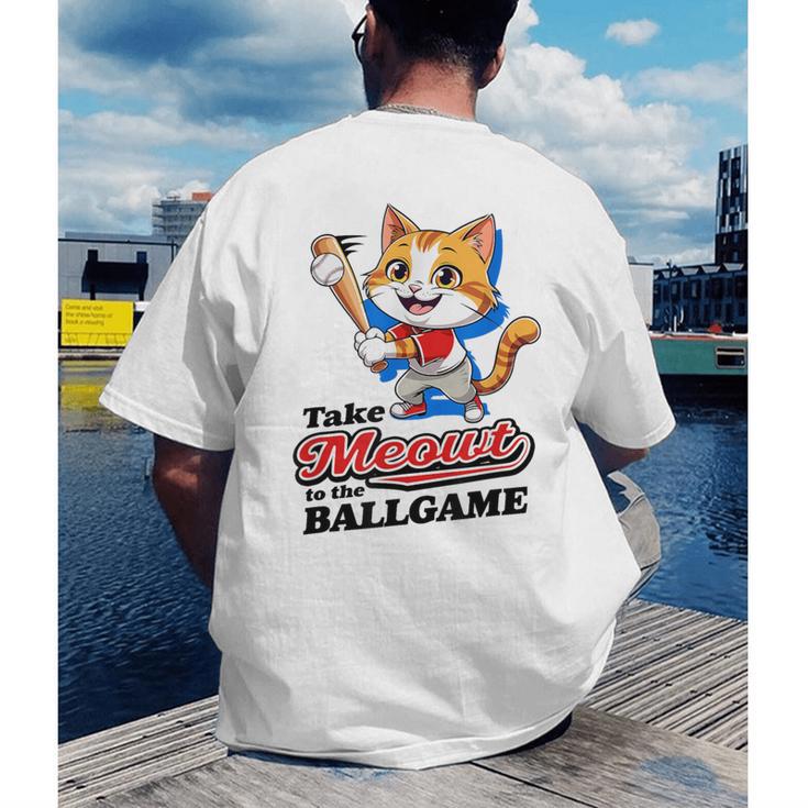 Take Meowt To The Ball Game Tee Slugger Cat Baseball Men's Back Print T-Shirt