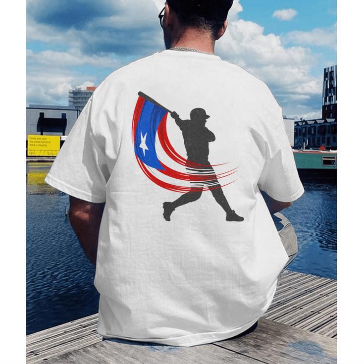 Puerto Rico Baseball Flag Player Boricua Heritage Sports Men's Back Print T-Shirt