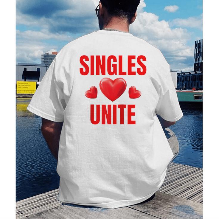 Singles Unite Valentines Day Humor For Singles Raglan Baseball Tee Men's Back Print T-Shirt