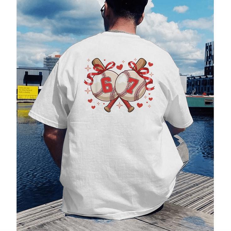 Six Seven 67 Meme Baseball Coquette Bow Valentine Men's Back Print T-Shirt Six Seven 67 Meme Baseball Coquette Bow Valentine Men's Back Print T-Shirt