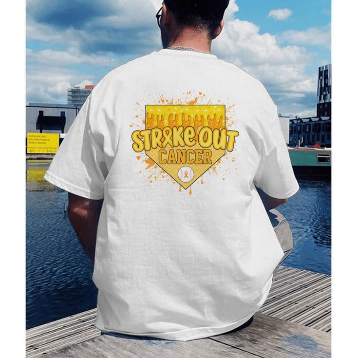 Strike Out Childhood Cancer Boys Baseball Drip Gold Ribbon Men's Back Print T-Shirt