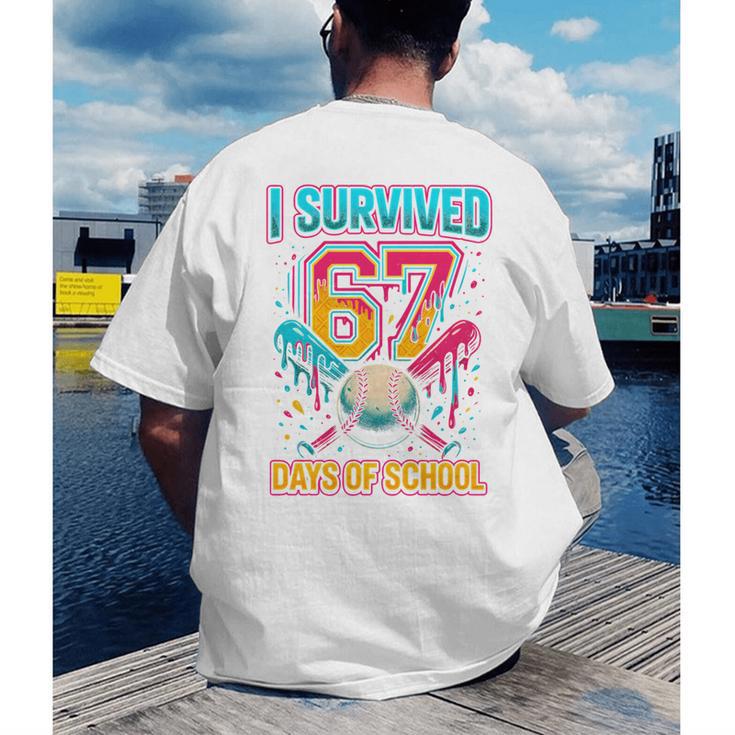 I Survived 67 Days Of School Baseball Drip Six Seven Meme Men's Back Print T-Shirt