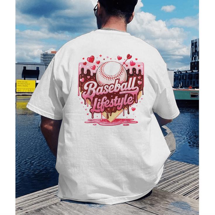 Valentine Baseball Lifestyle Home Plate Ice-Cream Drip Boys Men's Back Print T-Shirt Valentine Baseball Lifestyle Home Plate Ice-Cream Drip Boys Men's Back Print T-Shirt