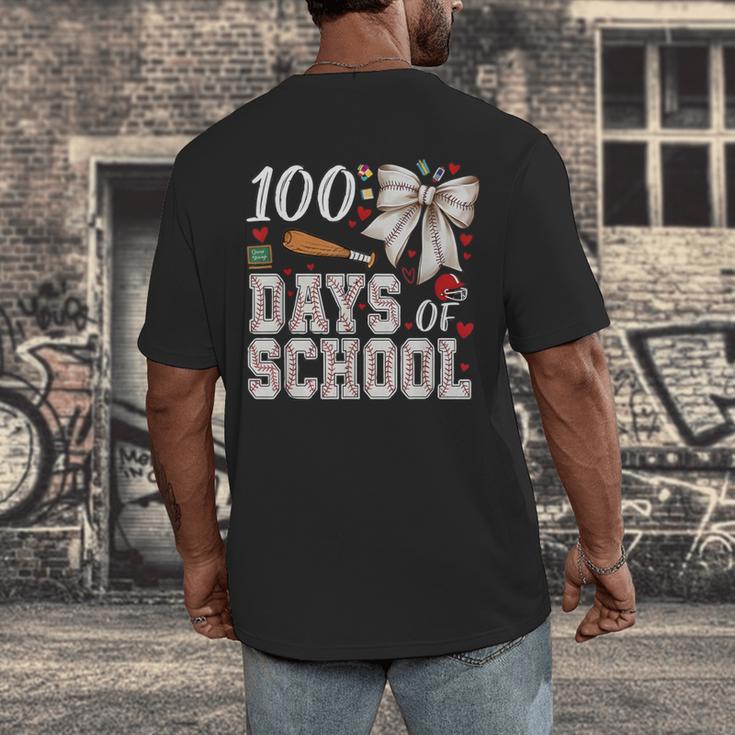 100 Days Of School Baseball 100th Day Of School Coquette Bow Men's Back Print T-Shirt