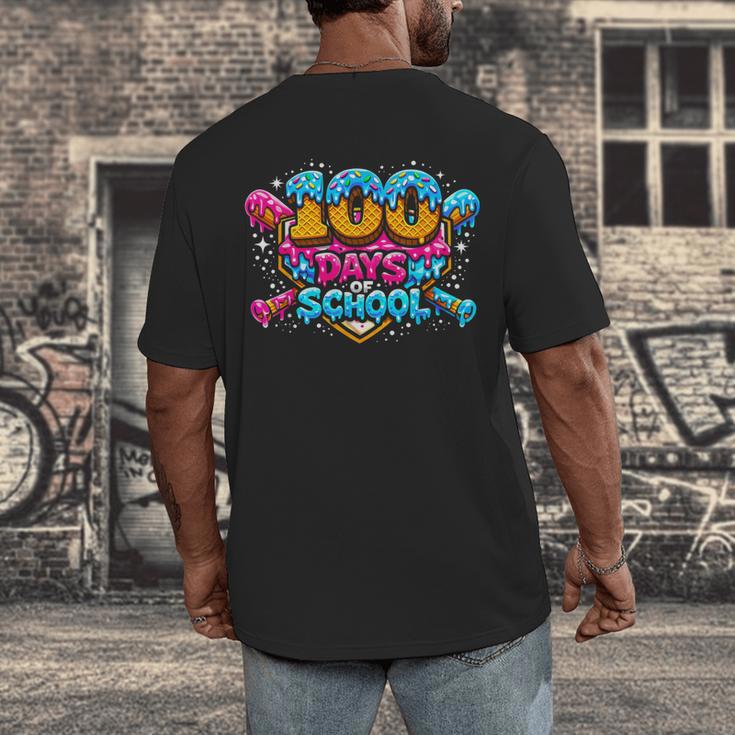 100 Days Of School Baseball Drip Ice Cream Costume Teachers Men's Back Print T-Shirt 100 Days Of School Baseball Drip Ice Cream Costume Teachers Men's Back Print T-Shirt
