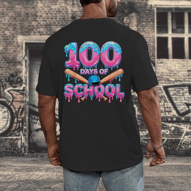 100 Days Of School Baseball Dripping Ice Cream 100th Day Men's Back Print T-Shirt