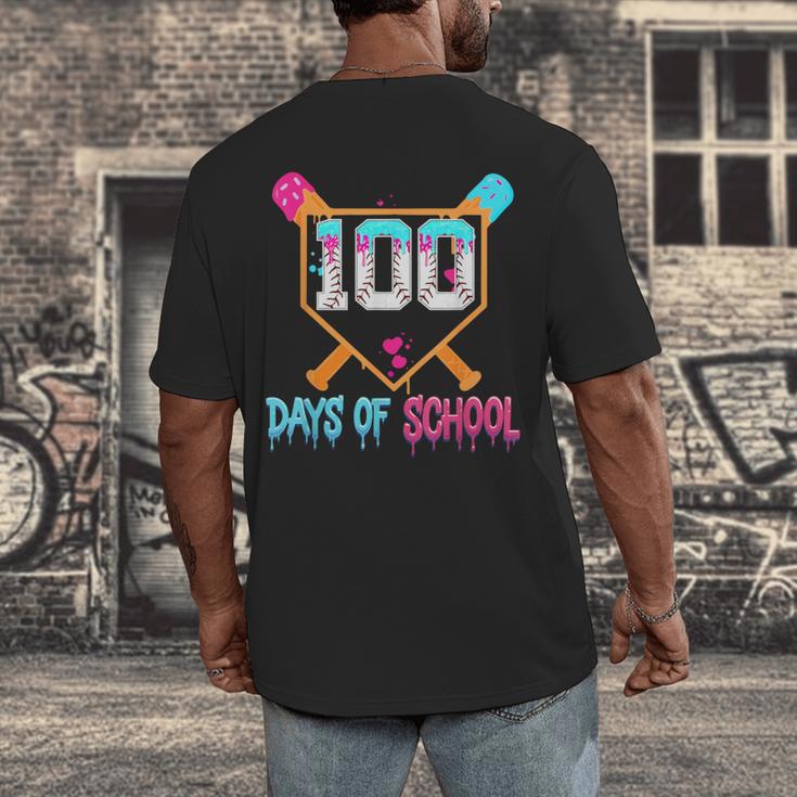 100 Days Of School Baseball Ice Cream Drip 100th Day School Men's Back Print T-Shirt
