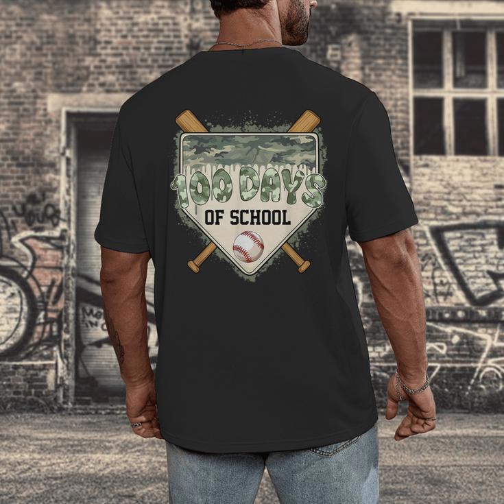 100 Days Of School Home Plate Camo Baseball Dripping Boys Men's Back Print T-Shirt