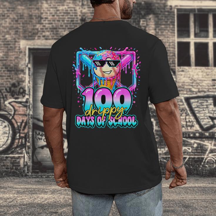 100 Drippy Days Of School Baseball Ice Cream 100th Day Boys Men's Back Print T-Shirt 100 Drippy Days Of School Baseball Ice Cream 100th Day Boys Men's Back Print T-Shirt
