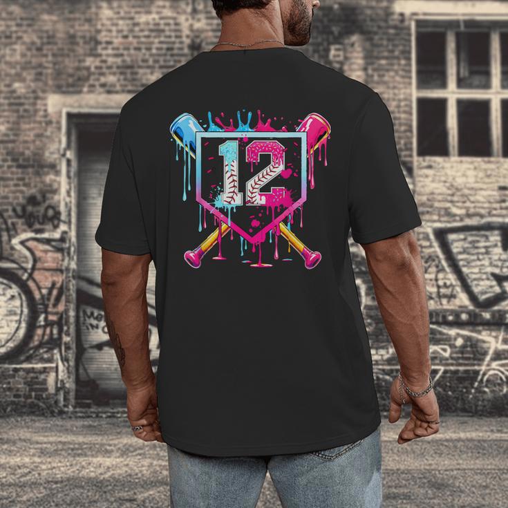 12th Birthday Boys Baseball Ice Cream Drip Boys Baseball Men's Back Print T-Shirt 12th Birthday Boys Baseball Ice Cream Drip Boys Baseball Men's Back Print T-Shirt