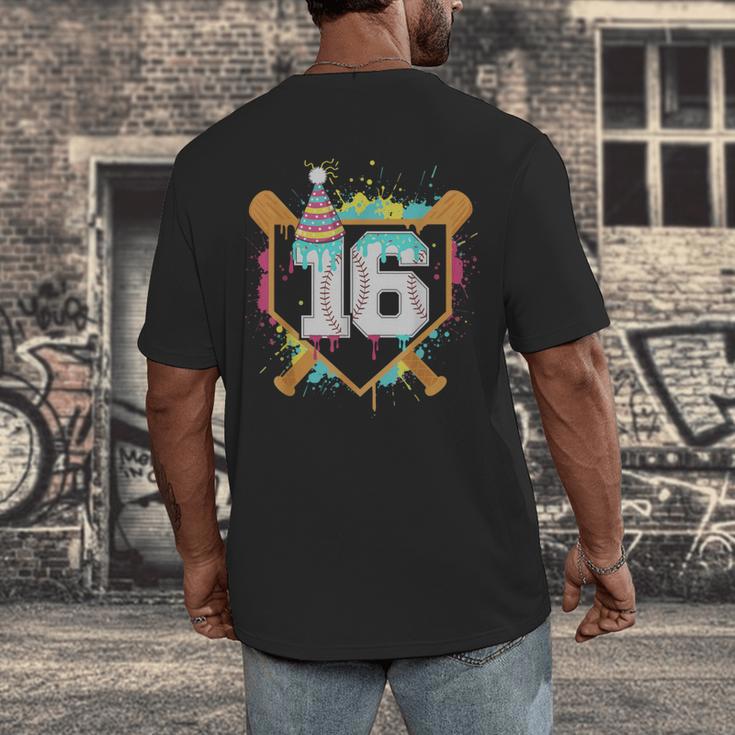 16th Birthday Baseball Drip Number 16 Year Old Birthday Boy Men's Back Print T-Shirt 16th Birthday Baseball Drip Number 16 Year Old Birthday Boy Men's Back Print T-Shirt