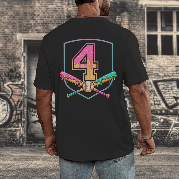 4th Birthday Baseball Bat Ice-Cream Drip 4yrs Old Boys Girls Men's Back Print T-Shirt 4th Birthday Baseball Bat Ice-Cream Drip 4yrs Old Boys Girls Men's Back Print T-Shirt
