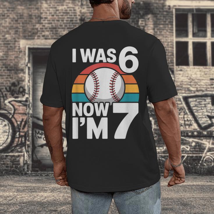 I Was 6 Now Im 7 Baseball Birthday Age 7 Men's Back Print T-Shirt I Was 6 Now Im 7 Baseball Birthday Age 7 Men's Back Print T-Shirt