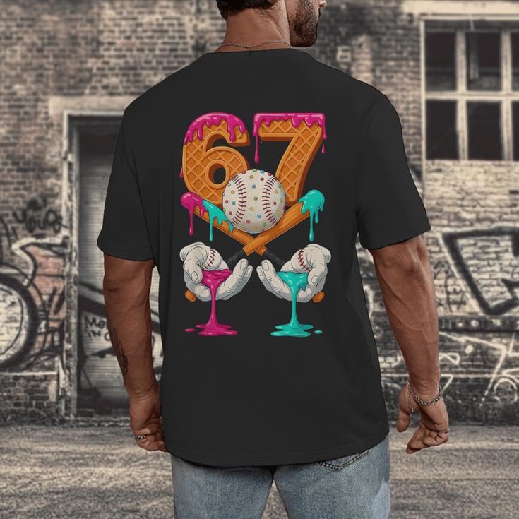 6 7 Ice Cream Drip Baseball Number 67 Player Boy Girl Kids Men's Back Print T-Shirt