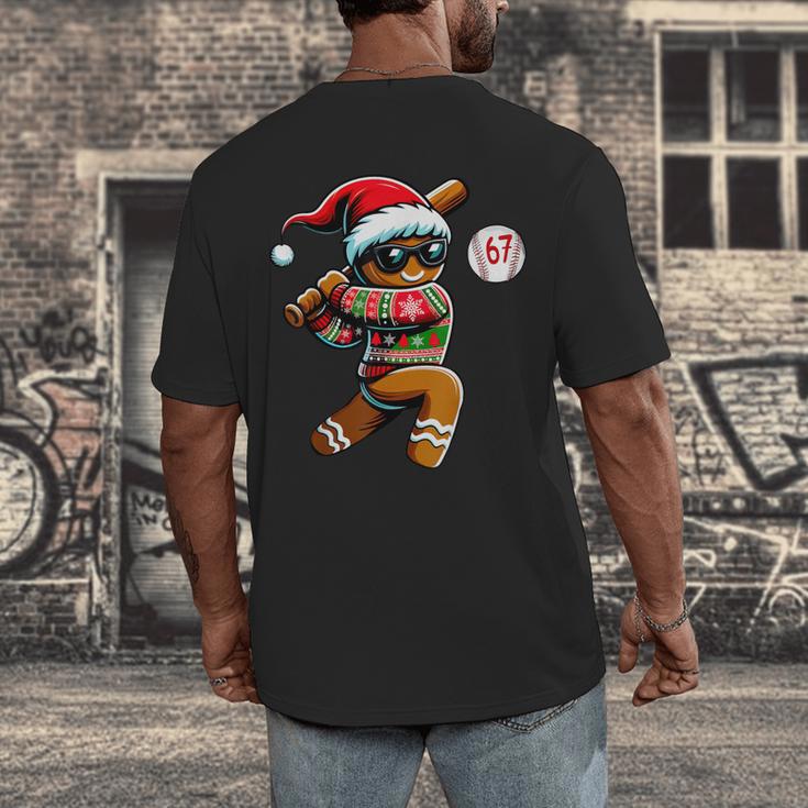 67 Gingerbread Man Playing Baseball Christmas 6 7 Meme Men's Back Print T-Shirt