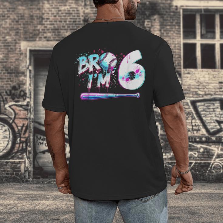 6th Birthday Boy Bro I'm 6 Year Old Baseball Ice Cream Drip Men's Back Print T-Shirt