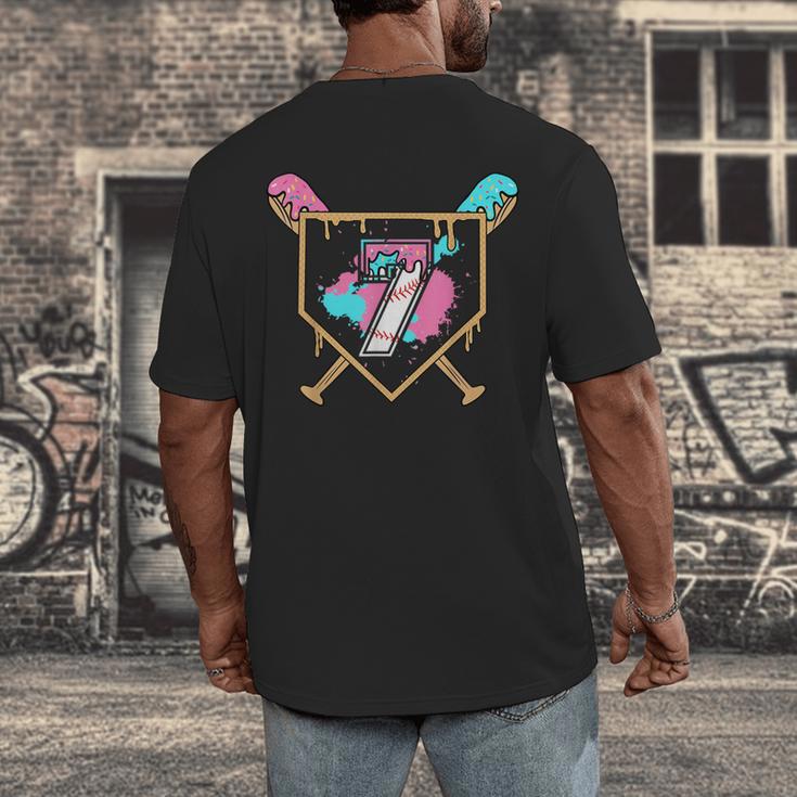 7th Birthday Baseball Bat Ice-Cream Drip 7yrs Old Boys Girls Men's Back Print T-Shirt 7th Birthday Baseball Bat Ice-Cream Drip 7yrs Old Boys Girls Men's Back Print T-Shirt