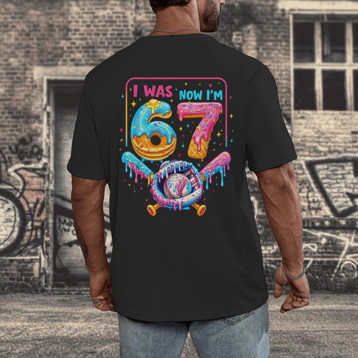 7th Birthday Boys I Was 6 Now I'm 7 Baseball Ice Cream Drip Men's Back Print T-Shirt