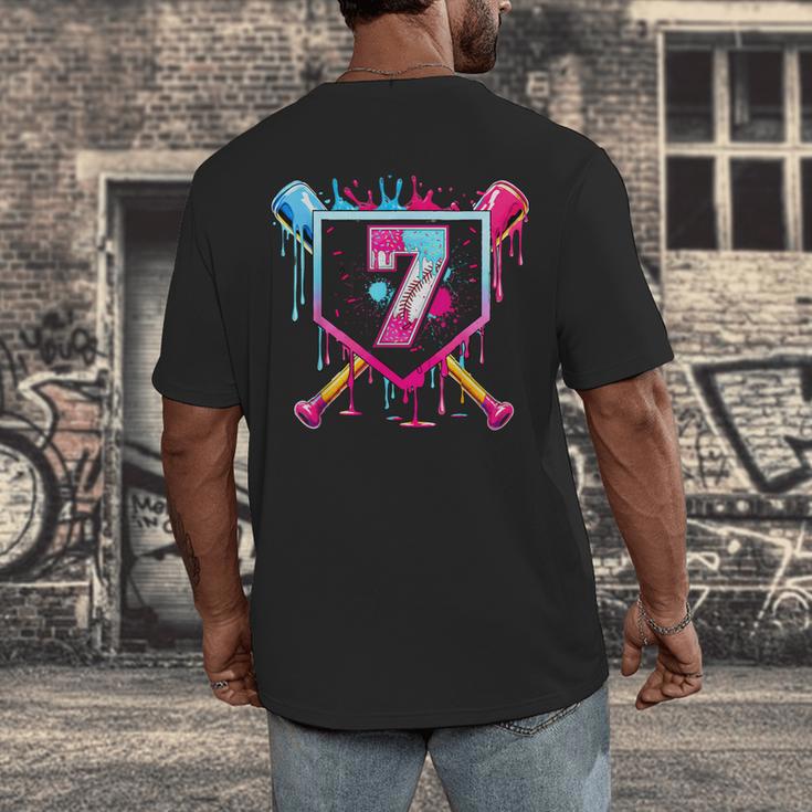 7th Birthday Boys Baseball Ice Cream Drip Boys Baseball Men's Back Print T-Shirt 7th Birthday Boys Baseball Ice Cream Drip Boys Baseball Men's Back Print T-Shirt