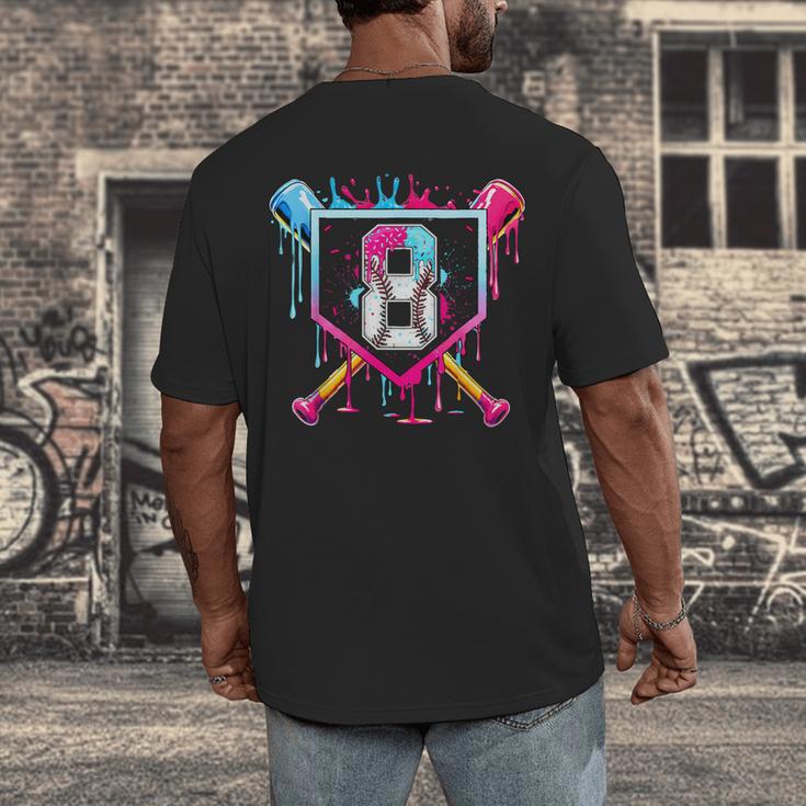 8th Birthday Boys Baseball Ice Cream Drip Boys Baseball Men's Back Print T-Shirt 8th Birthday Boys Baseball Ice Cream Drip Boys Baseball Men's Back Print T-Shirt
