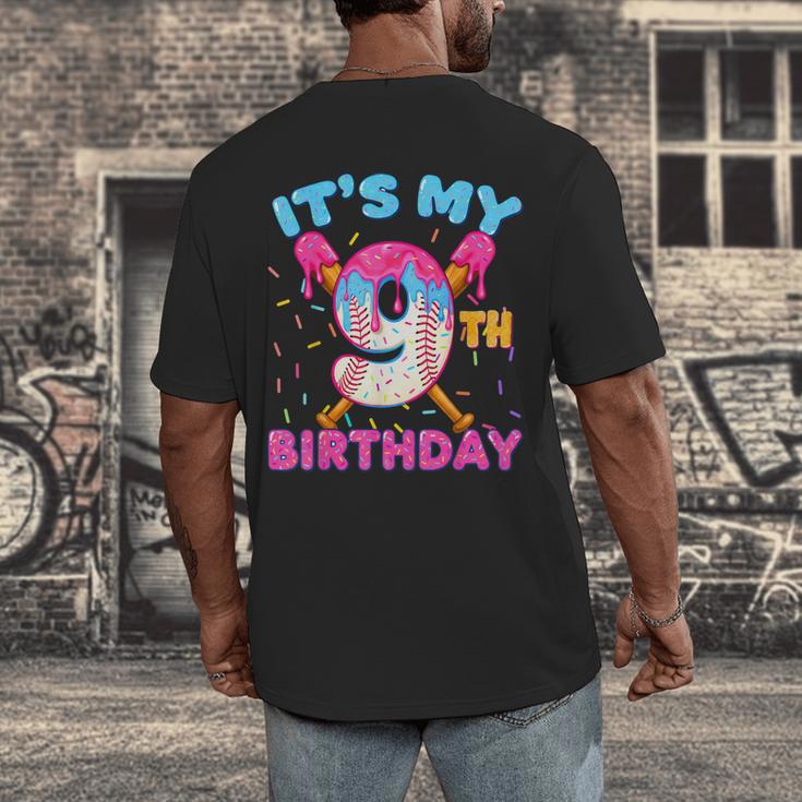 9th Birthday Baseball 9 Year Old Ice Cream Drip Boy Baseball Men's Back Print T-Shirt