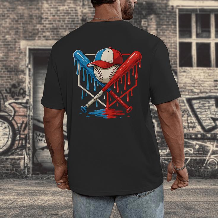 American Baseball Drip Graffiti Ball And Bat Men's Back Print T-Shirt American Baseball Drip Graffiti Ball And Bat Men's Back Print T-Shirt