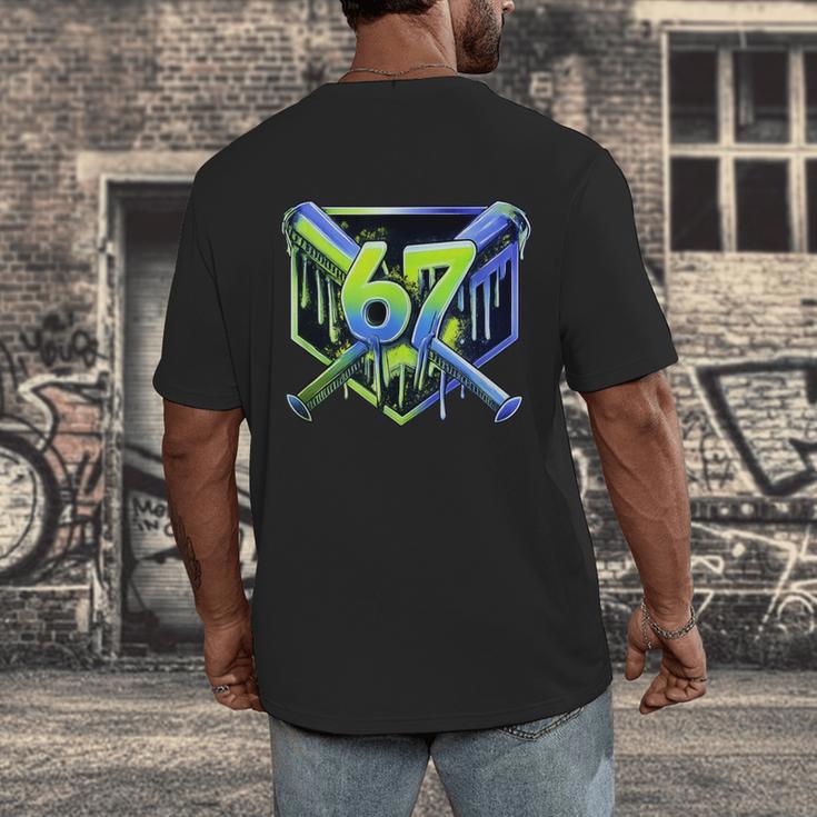 Awesome 67 Baseball Drip Effect Baseball 6-7 Meme Graphic Men's Back Print T-Shirt Awesome 67 Baseball Drip Effect Baseball 6-7 Meme Graphic Men's Back Print T-Shirt
