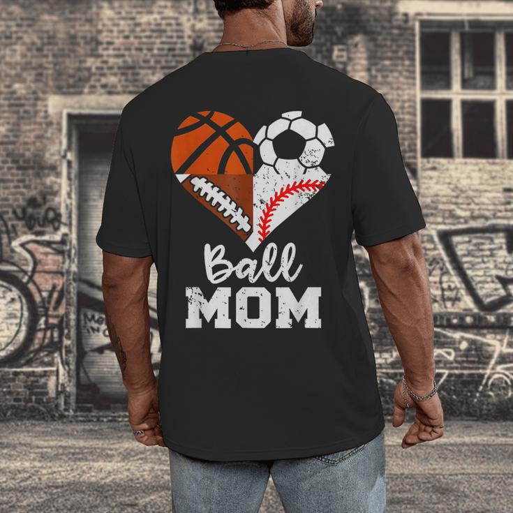 Ball Mom Heart Soccer Basketball Baseball Football Mom Men's Back Print T-Shirt