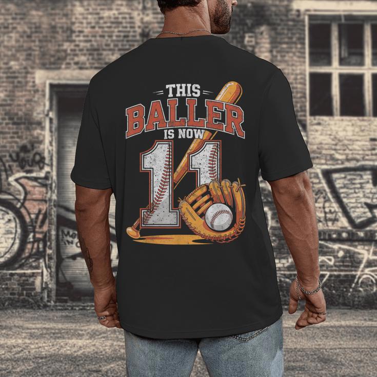 This Baller Is Now 11 Year Baseball Player 11th Birthday Boy Men's Back Print T-Shirt