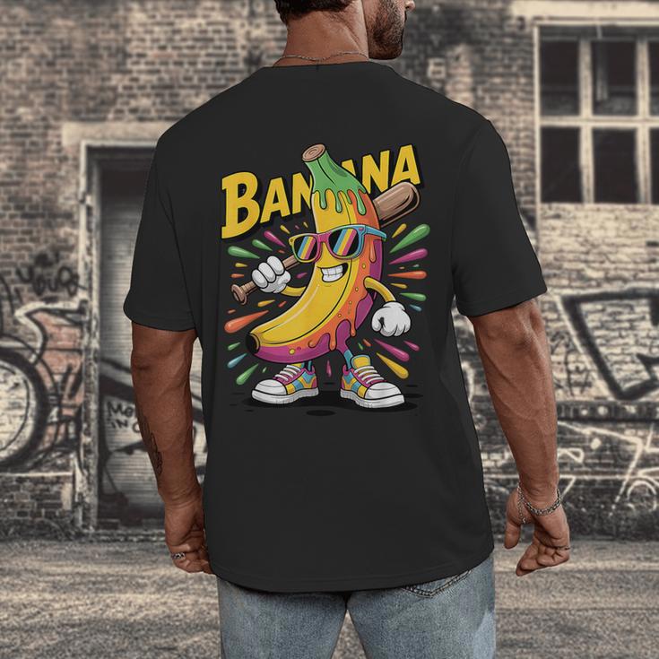 Banana Baseball Cartoon Cool Sports Kids Teens Men's Back Print T-Shirt