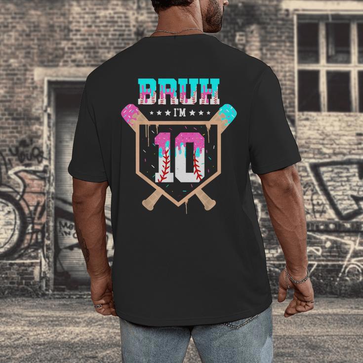 Baseball 10 Year Old Ice Cream Drip 10th Birthday Boy Player Men's Back Print T-Shirt