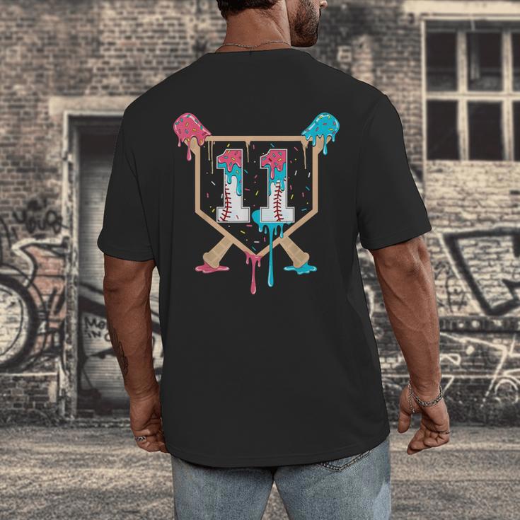 Baseball 11 Year Old Ice Cream Drip 11th Birthday Boy Player Men's Back Print T-Shirt