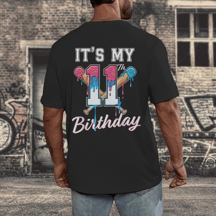 Baseball 11 Year Old Ice Cream Drip 11th Birthday Boys Men's Back Print T-Shirt