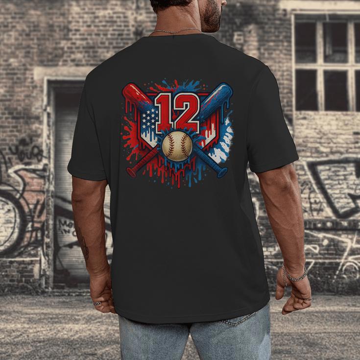 Baseball 12 Year Old Splash Drip 12th Birthday Boy Number 12 Men's Back Print T-Shirt Baseball 12 Year Old Splash Drip 12th Birthday Boy Number 12 Men's Back Print T-Shirt