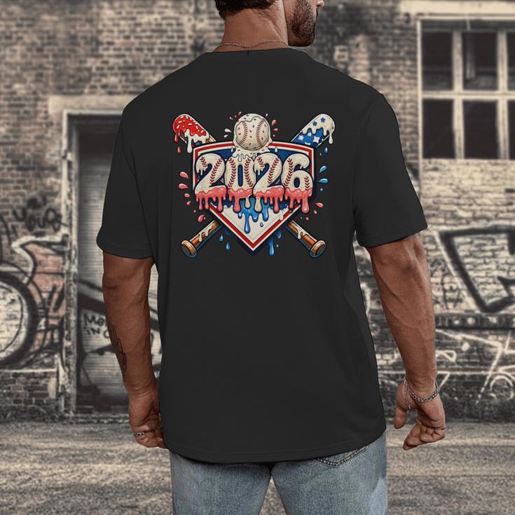 Baseball 2026 Ice Cream Drip Bats For Boys Birthday Graphic Men's Back Print T-Shirt Baseball 2026 Ice Cream Drip Bats For Boys Birthday Graphic Men's Back Print T-Shirt