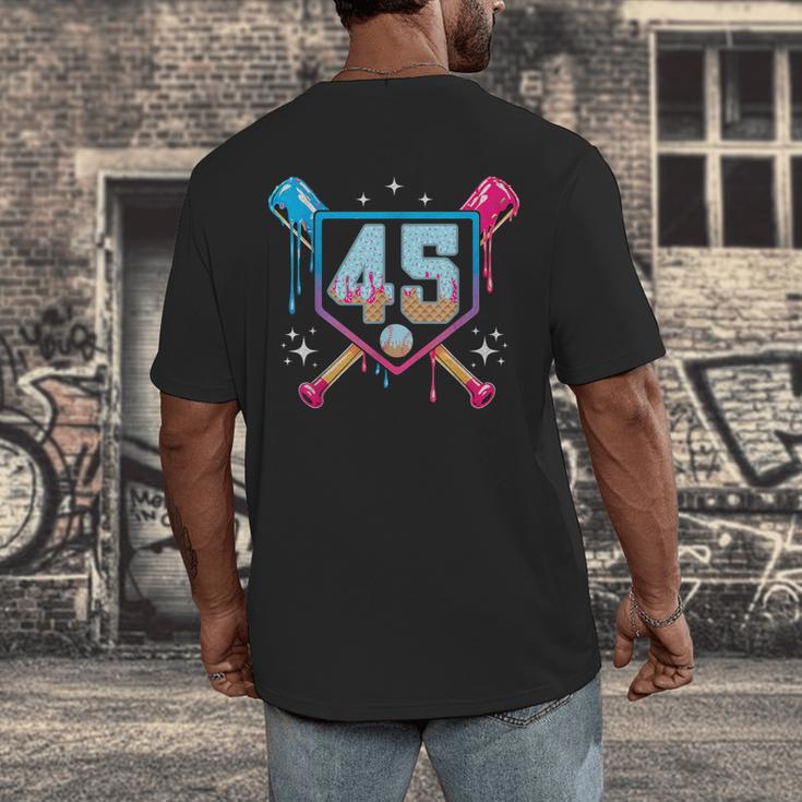 Baseball 45 Year Old Ice Cream Drip 45th Birthday Number 45 Men's Back Print T-Shirt Baseball 45 Year Old Ice Cream Drip 45th Birthday Number 45 Men's Back Print T-Shirt
