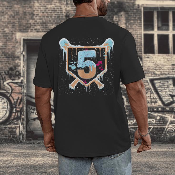 Baseball 5 Year Old Ice Cream Drip 5th Birthday Boy Number 5 Men's Back Print T-Shirt Baseball 5 Year Old Ice Cream Drip 5th Birthday Boy Number 5 Men's Back Print T-Shirt