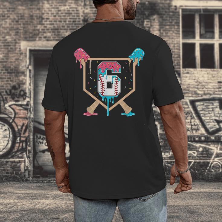 Baseball 6 Year Old Ice Cream Drip 6th Birthday Boys Player Men's Back Print T-Shirt