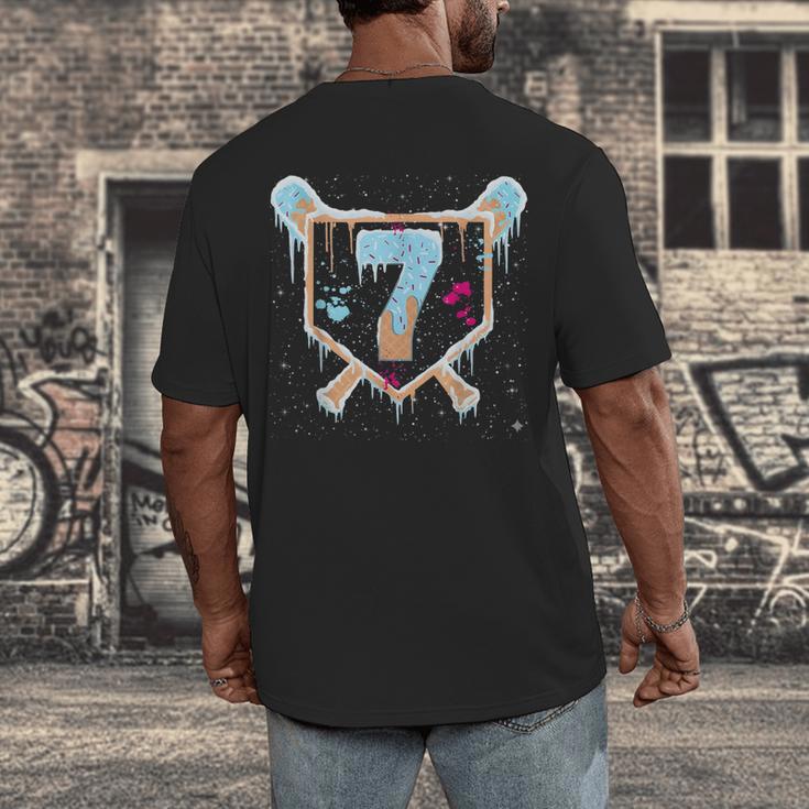 Baseball 7 Year Old Ice Cream Drip 7th Birthday Boy Number 7 Men's Back Print T-Shirt Baseball 7 Year Old Ice Cream Drip 7th Birthday Boy Number 7 Men's Back Print T-Shirt