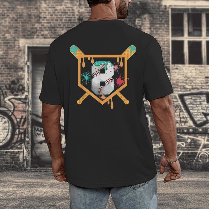 Baseball 8 Year Old Ice Cream Drip 8th Birthday Boy Number 8 Men's Back Print T-Shirt Baseball 8 Year Old Ice Cream Drip 8th Birthday Boy Number 8 Men's Back Print T-Shirt