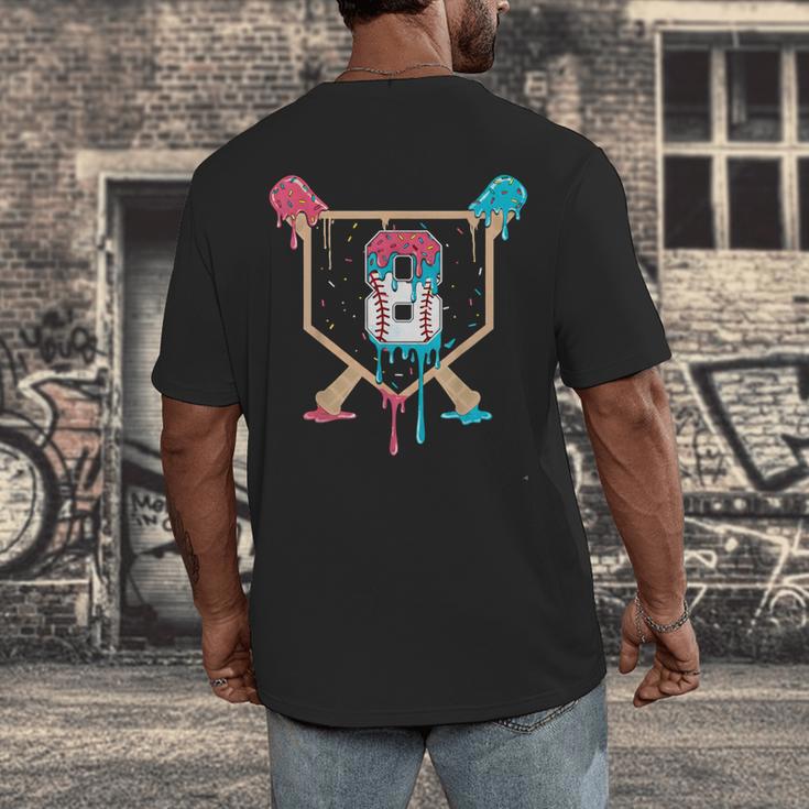 Baseball 8 Year Old Ice Cream Drip 8th Birthday Boys Player Men's Back Print T-Shirt Baseball 8 Year Old Ice Cream Drip 8th Birthday Boys Player Men's Back Print T-Shirt