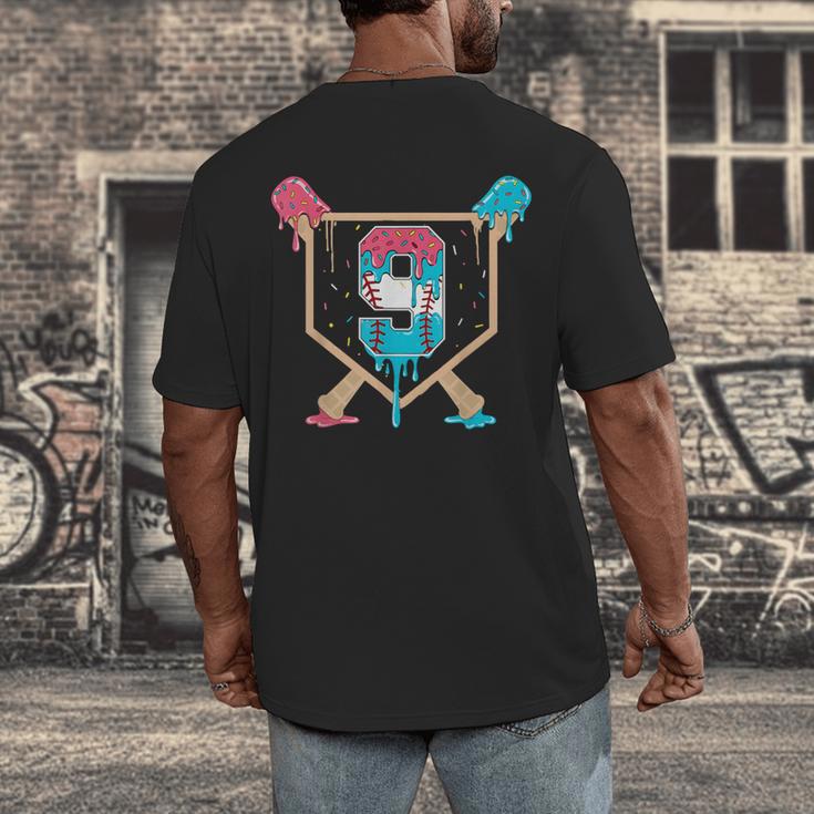 Baseball 9 Year Old Ice Cream Drip 9th Birthday Boys Player Men's Back Print T-Shirt Baseball 9 Year Old Ice Cream Drip 9th Birthday Boys Player Men's Back Print T-Shirt