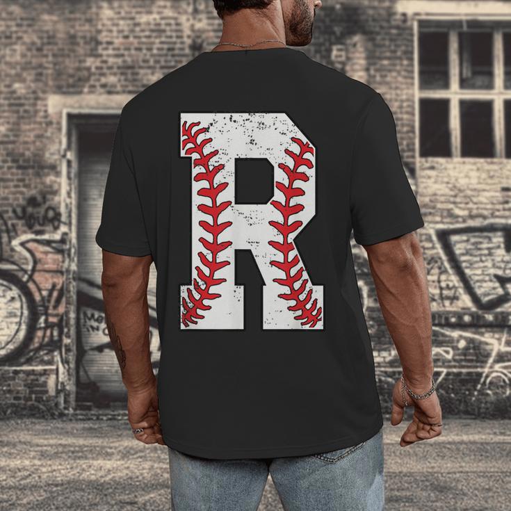 Baseball Alphabet Monogram Initial Letter R Men's Back Print T-Shirt Baseball Alphabet Monogram Initial Letter R Men's Back Print T-Shirt
