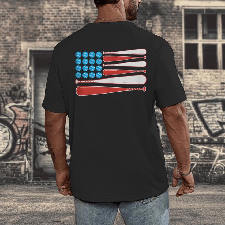 Baseball American Flag Patriotic USA Pride Men's Back Print T-Shirt