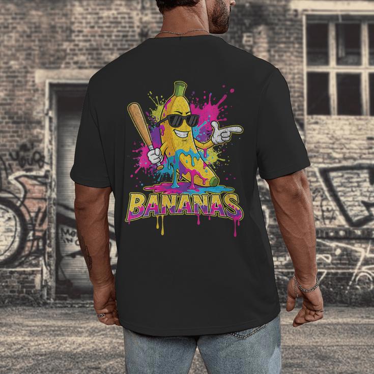 Baseball Banana Splatter Sports Kids Teens Men's Back Print T-Shirt