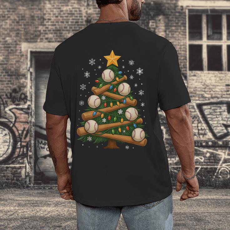 Baseball Bat Christmas Tree Lights Holiday Xmas Men's Back Print T-Shirt Baseball Bat Christmas Tree Lights Holiday Xmas Men's Back Print T-Shirt