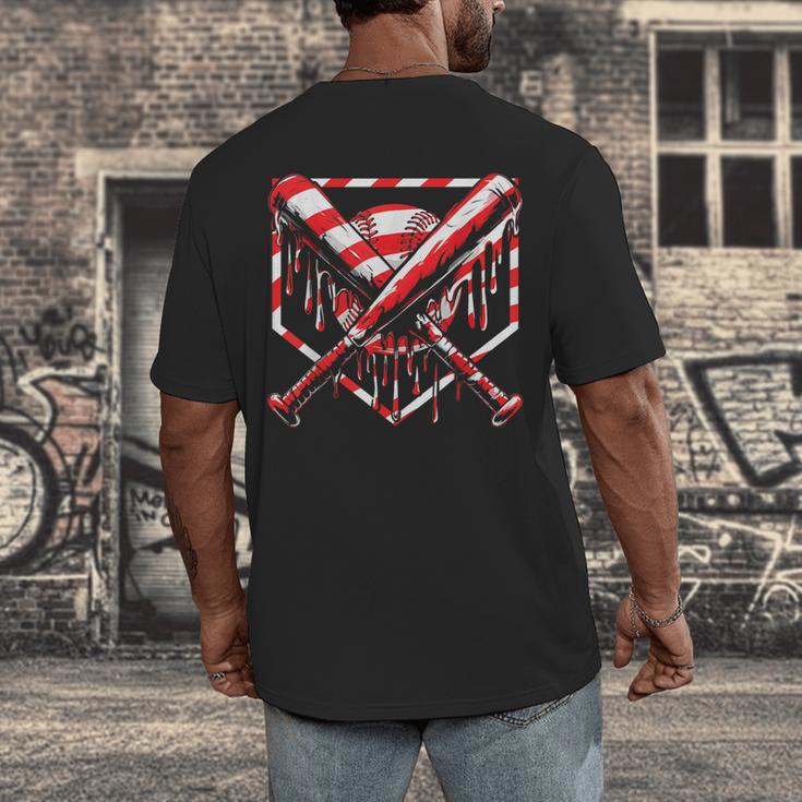 Baseball Candy Cane Christmas Baseball Ice Cream Drip Boys Men's Back Print T-Shirt Baseball Candy Cane Christmas Baseball Ice Cream Drip Boys Men's Back Print T-Shirt